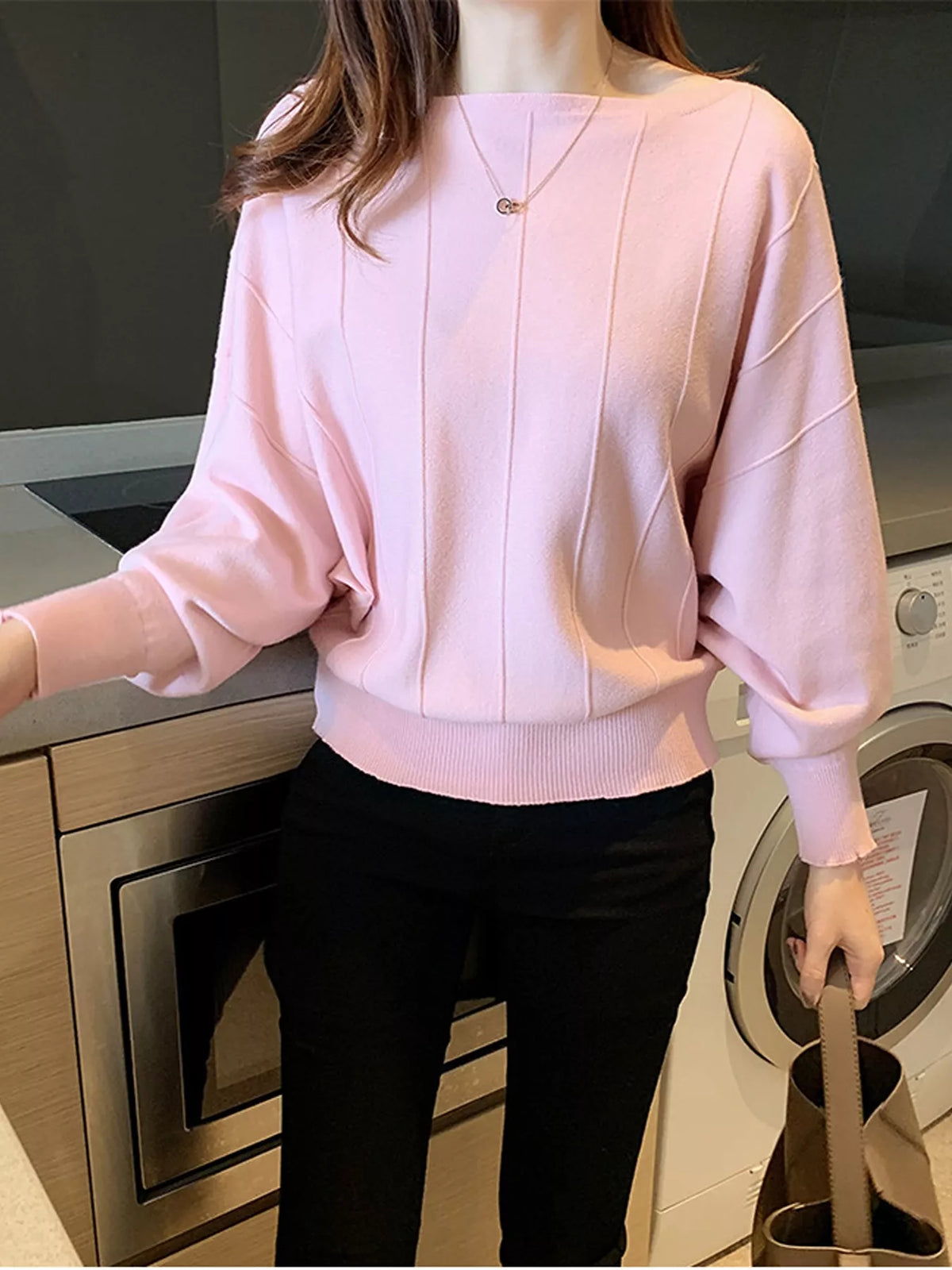Ribbed Hem Batwing Sleeve Knit Top - Lilixa.store