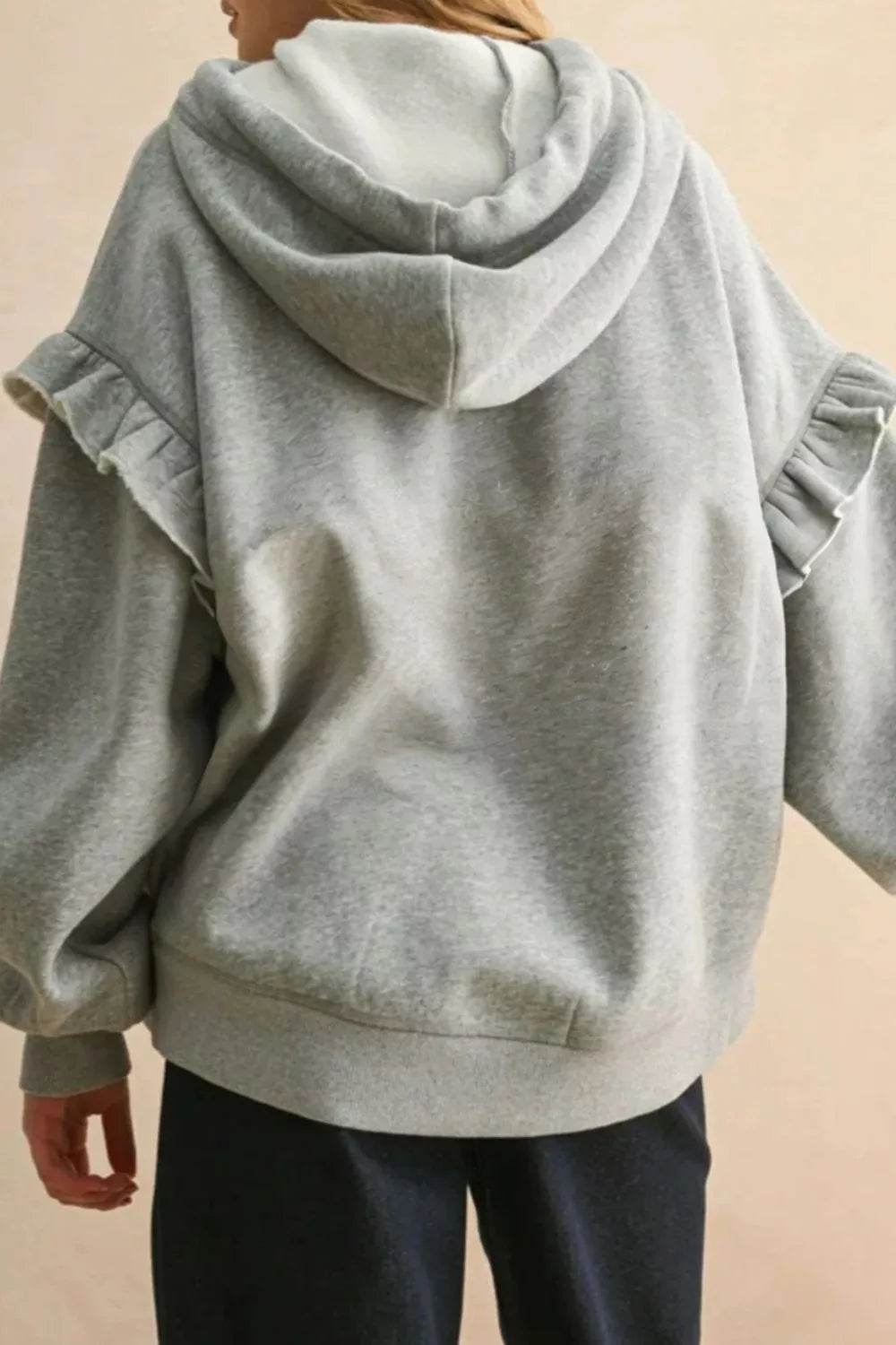 Ruffled Drawstring Long Sleeve Hoodie - Lilixa.store