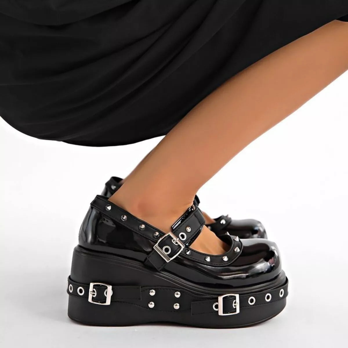 Round Toe Studded Loafers - Lilixa.store