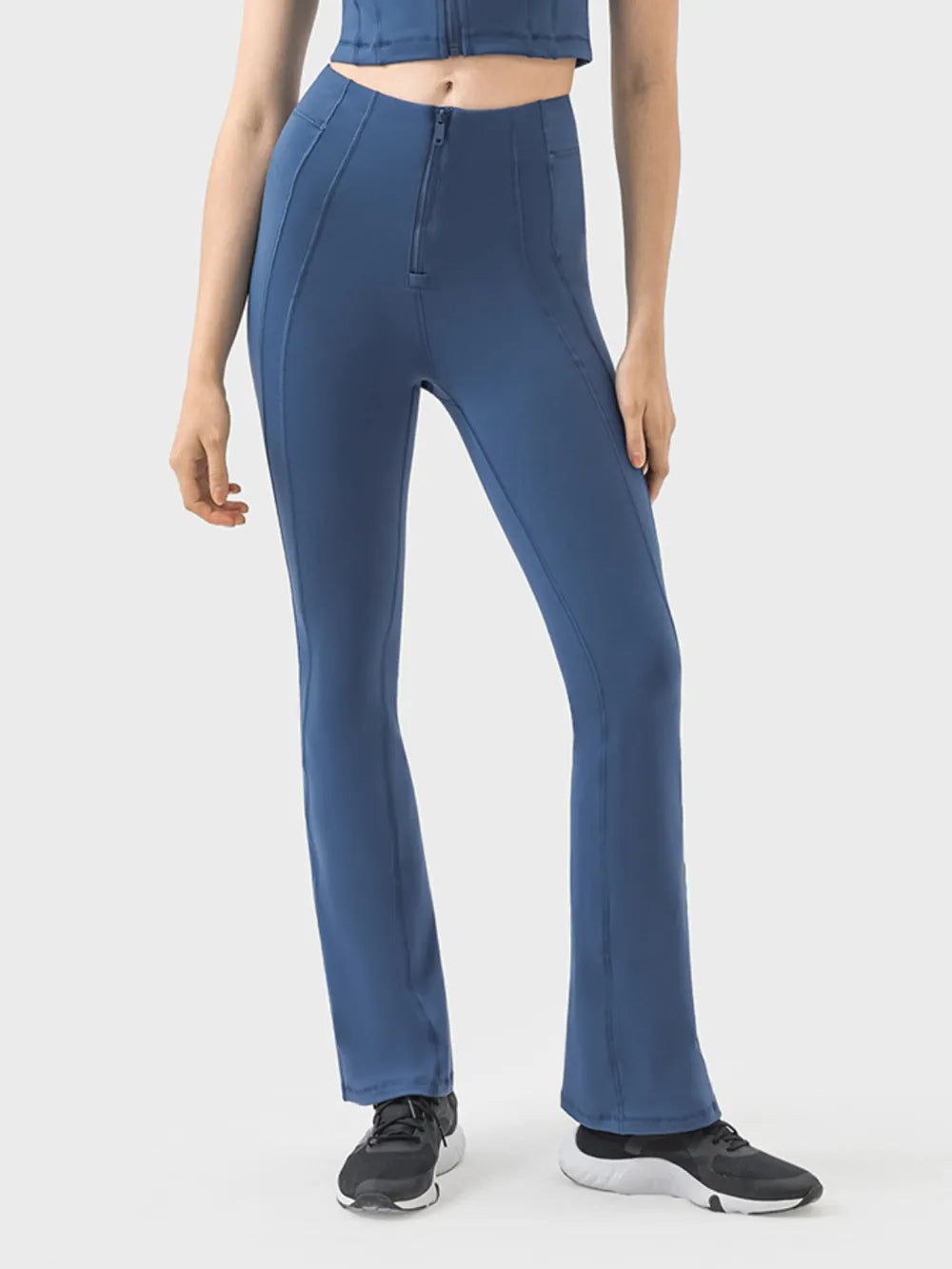 Millennia Zipper Detail High Waist Active Pants in Dark Blue