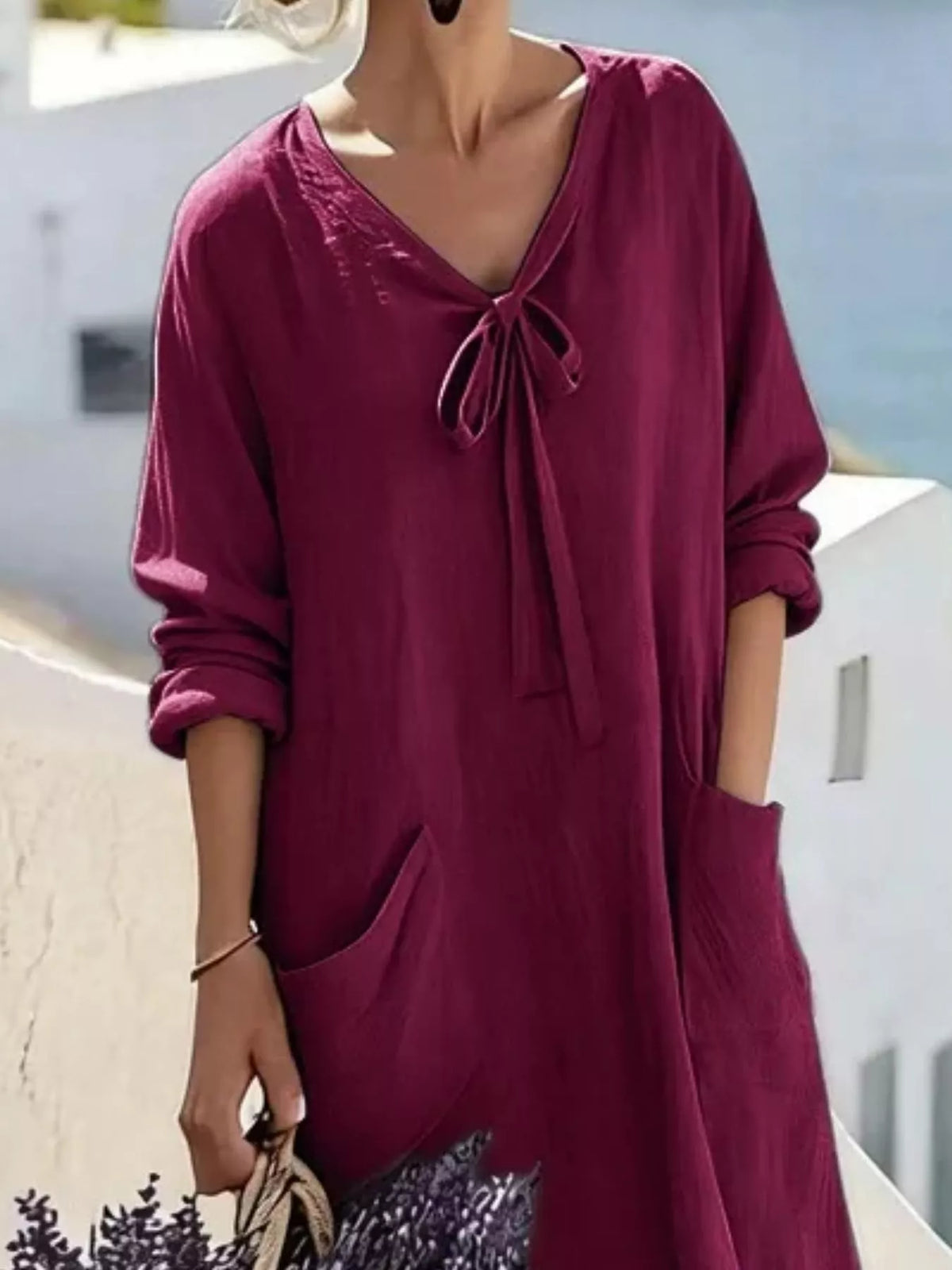 Full Size Long Sleeve Loose Maxi Dress with Pockets Plus Size - Lilixa.store