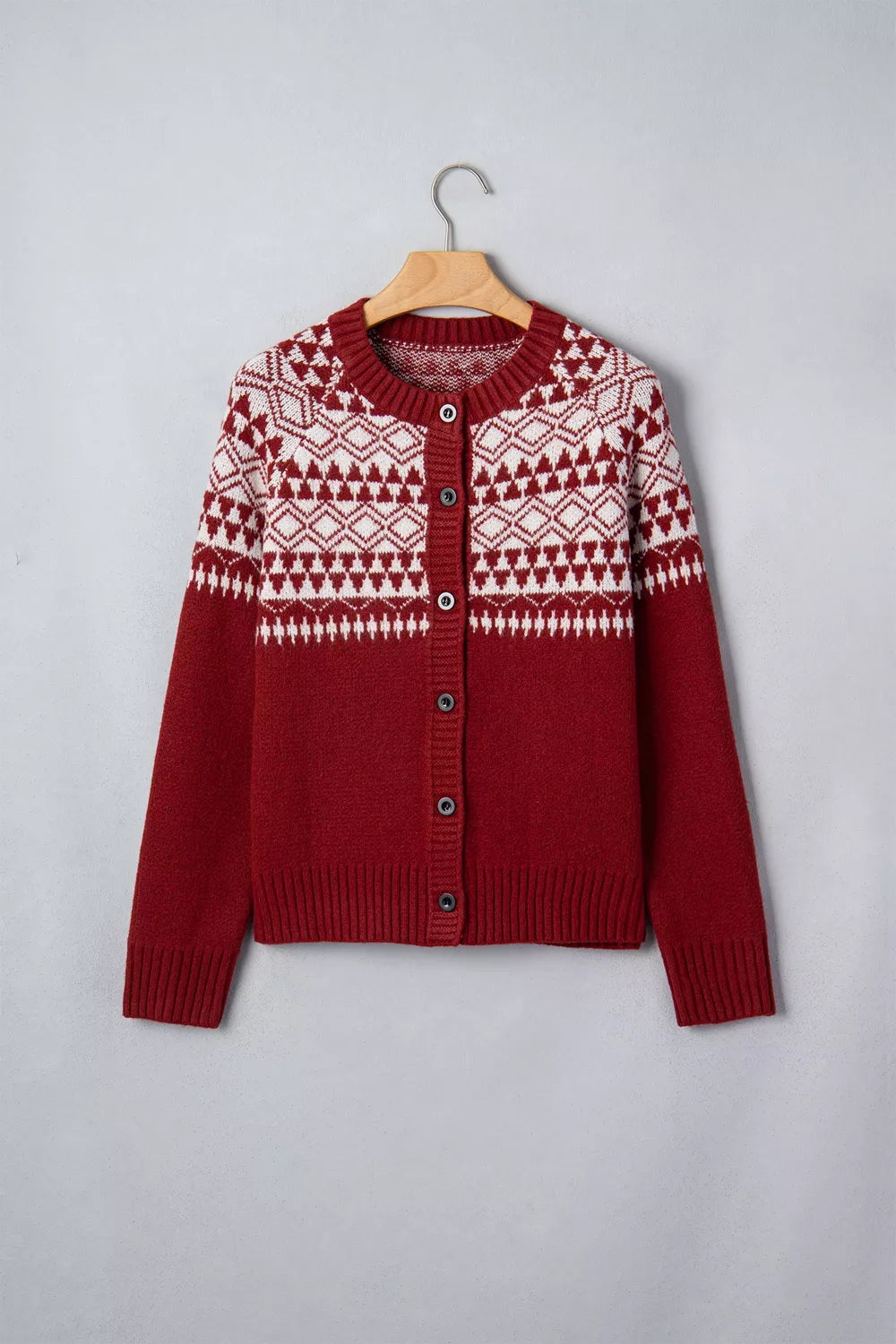 Geometric Print Button Front Long Sleeve Knitwear Cardigan - Lilixa.store