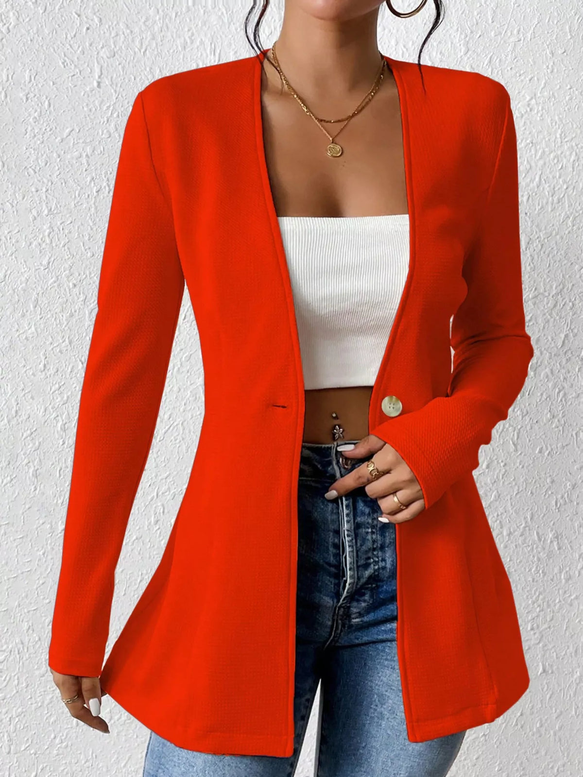 Single-Button Long Sleeve Blazer - Lilixa.store