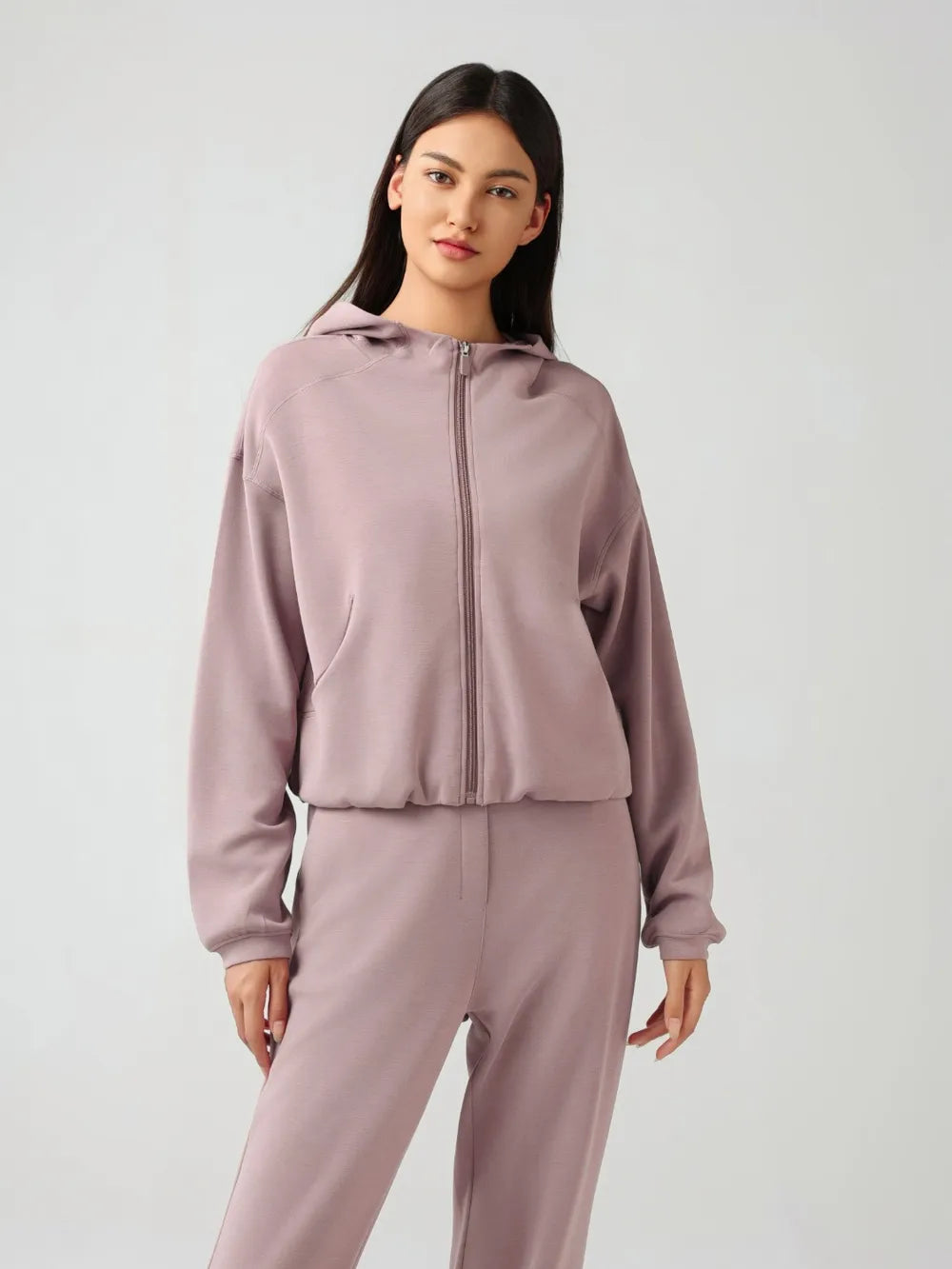 Millennia Zip Up Dropped Shouder Active Hooded - Lilixa.store
