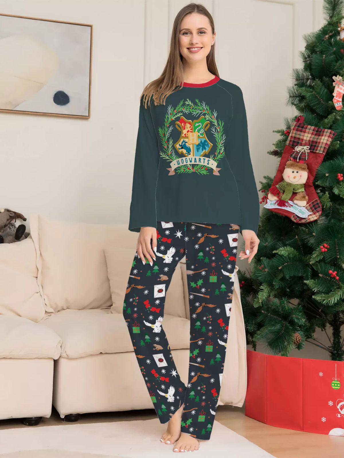 Full Size Family Matching Hogwarts Graphic Pajama Set Plus Size