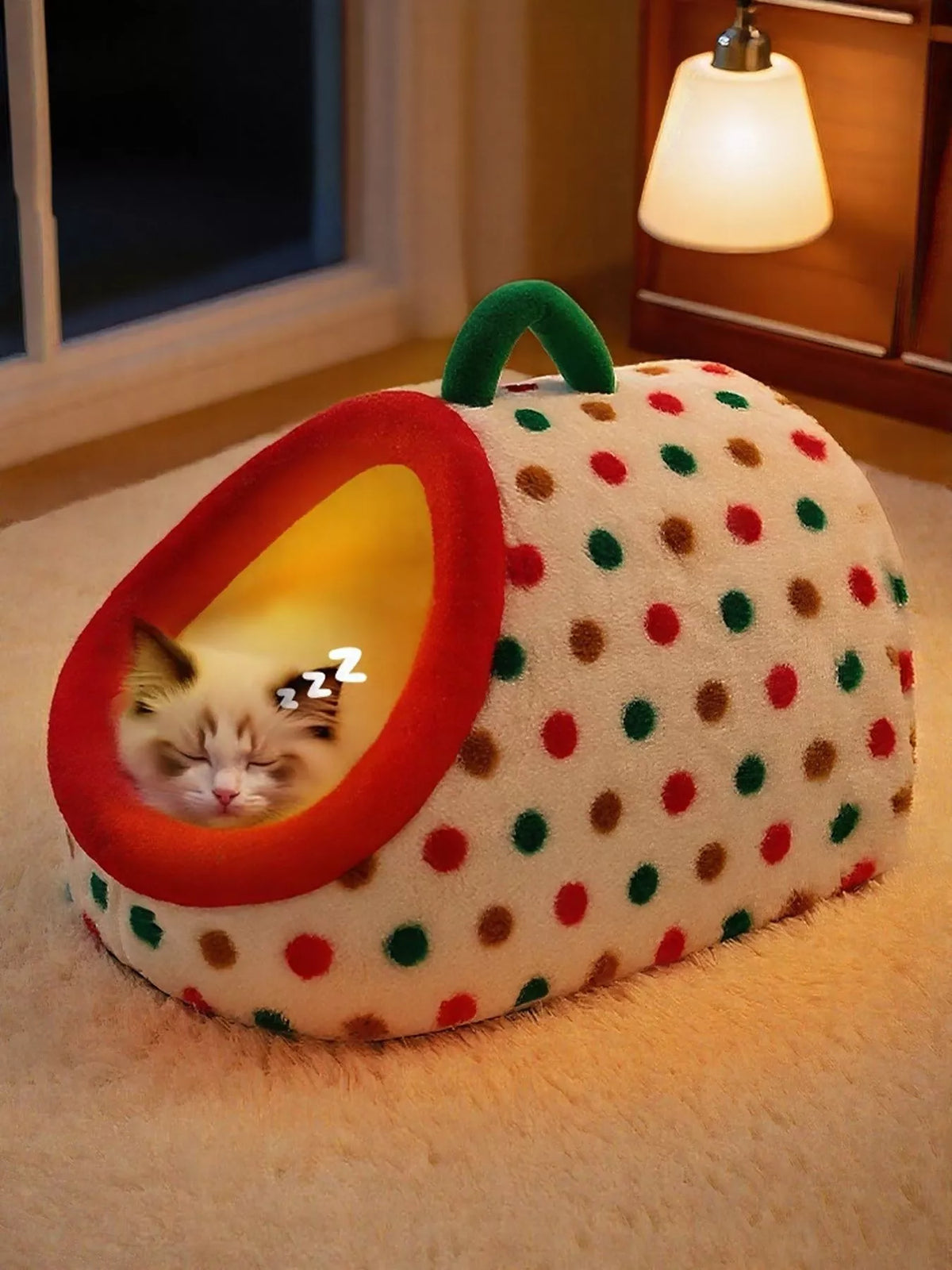 Cozy Polka Dot Pet Nest with Handle - Lilixa.store