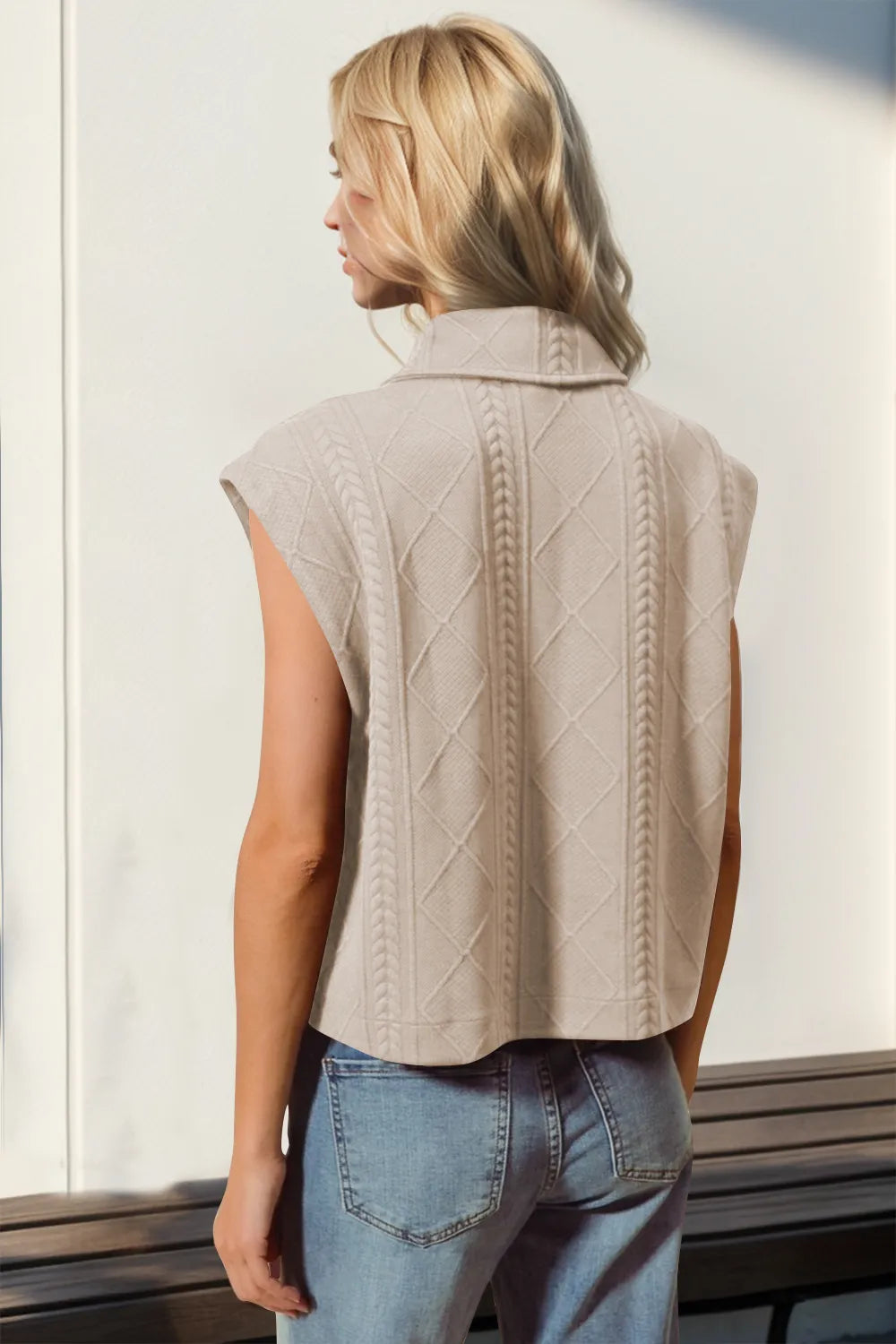 Double Take Snap Down Texture Crop Vest in Dust Storm, view 2