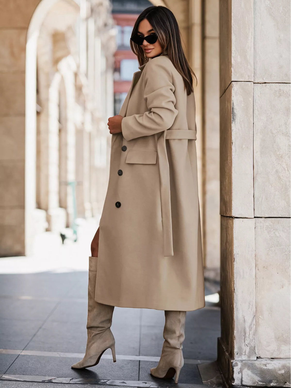 Double-Breasted Lapel Collar Longline Coat - Lilixa.store