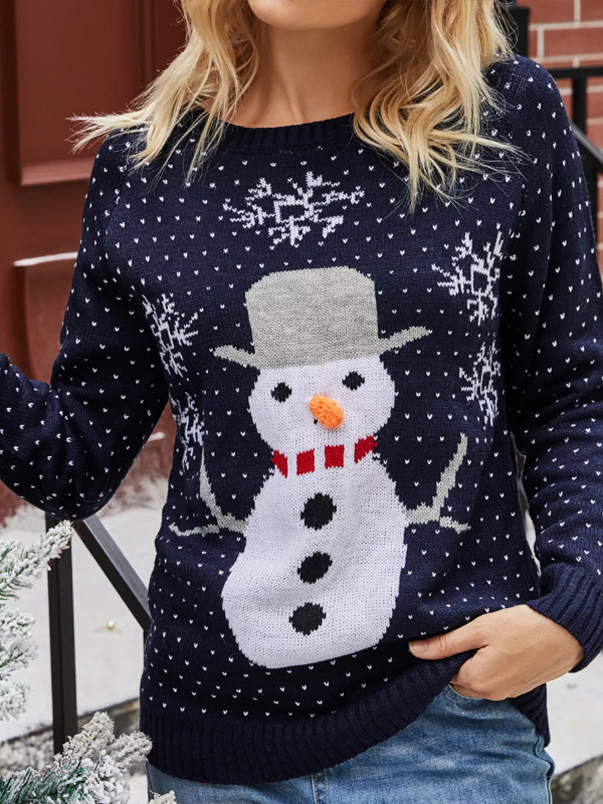 Snowman Graphic Raglan Sleeve Sweater - Lilixa.store