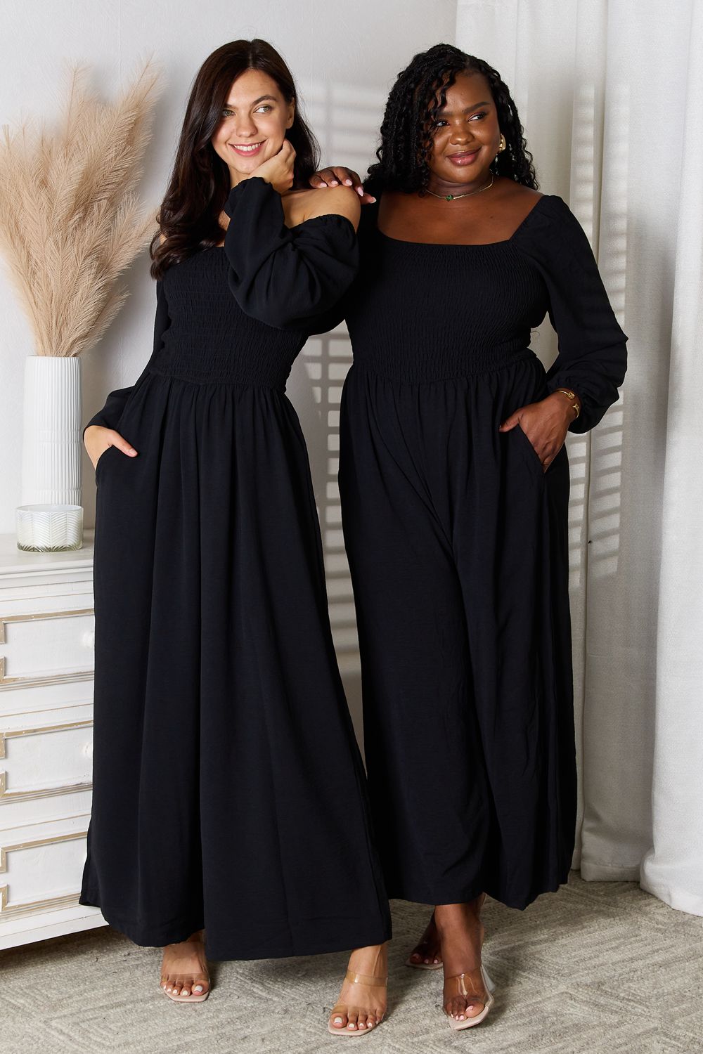 Double Take Square Neck Jumpsuit with Pockets - Lilixa.store