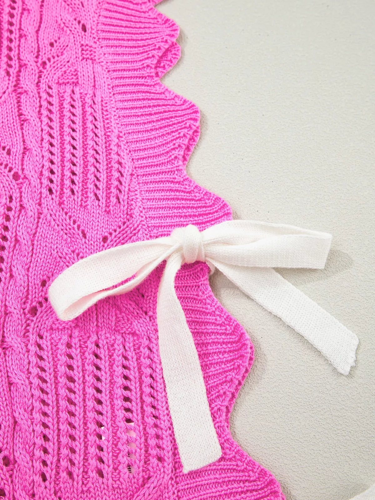 Side Tie Openwork Round Neck Sweater Vest in Fuchsia Pink, view 10