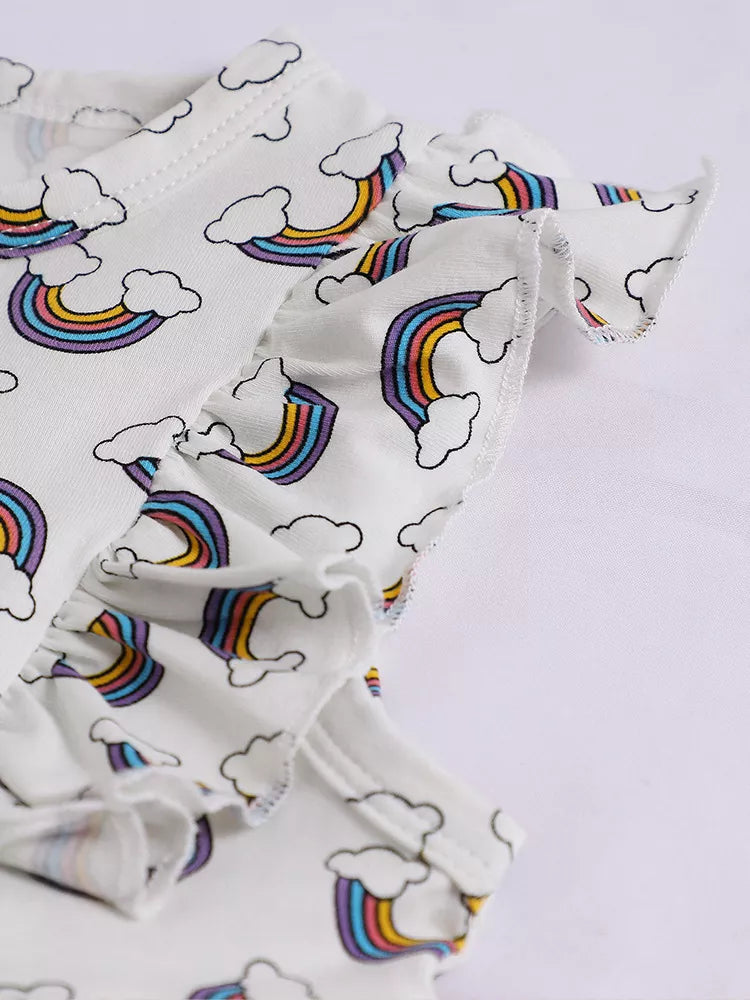 Children's Rainbow Print Ruffle Sleeve Dress - Lilixa.store
