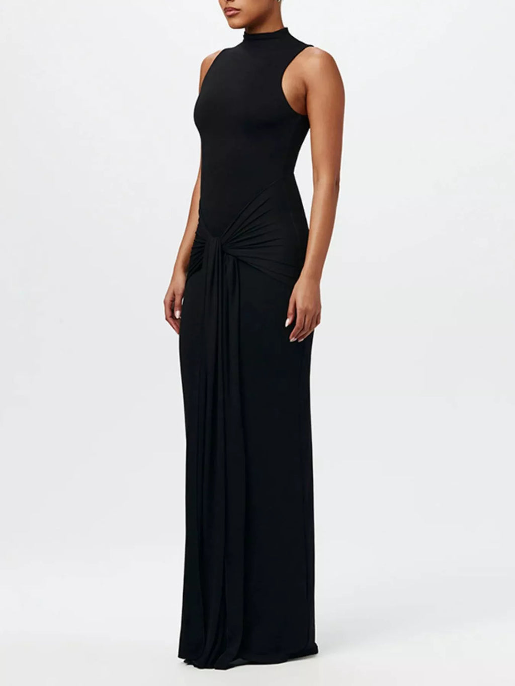 Sleeveless Mock Neck Knot Front Maxi Dress - Lilixa.store