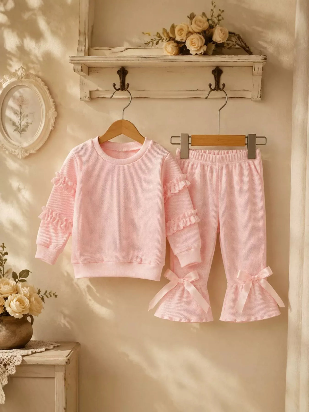 Children's Ruffle Sleeve Top and Bow Flare Pant Set - Lilixa.store
