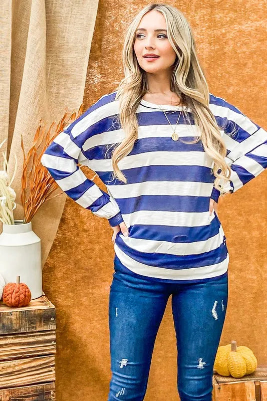 And The Why Stripe Twist Back Loose Top - Lilixa.store