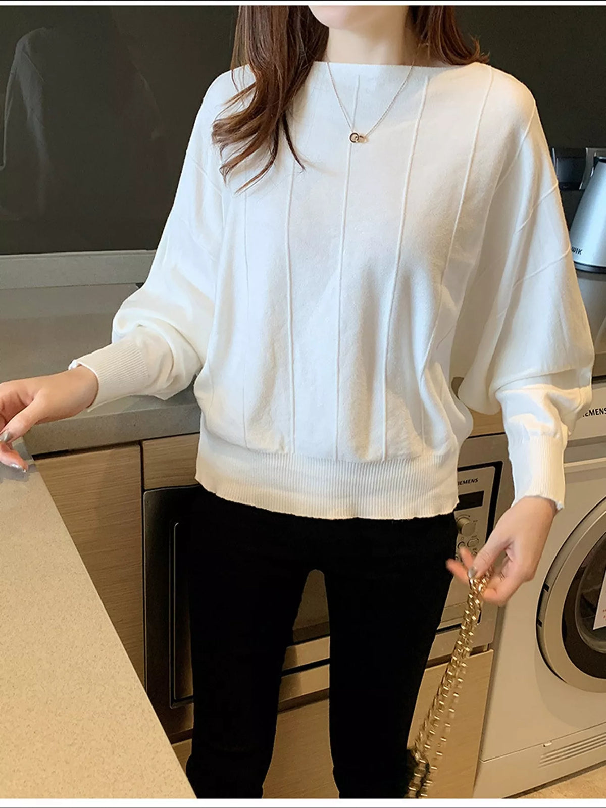 Ribbed Hem Batwing Sleeve Knit Top - Lilixa.store