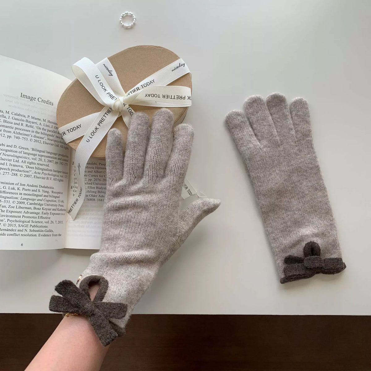 Bow-Decorated Knit Gloves - Lilixa.store