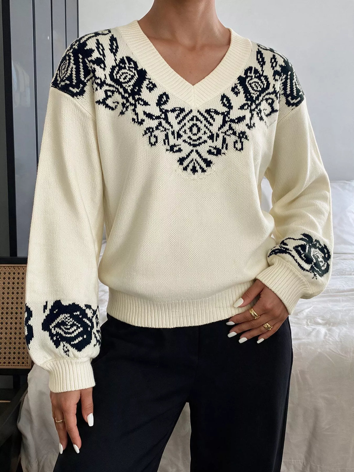 Floral Dropped Shoulder Sweater in Apricot, view 2
