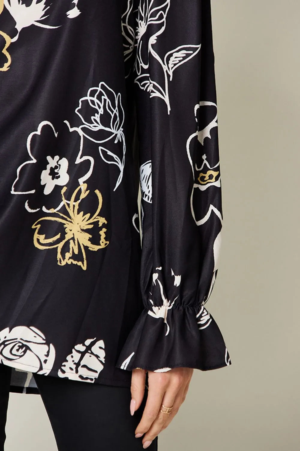 Double Take Full Size Printed Flounce Sleeve Blouse - Lilixa.store
