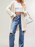 Open Front Openwork Knit Longline Cardigan - Lilixa.store