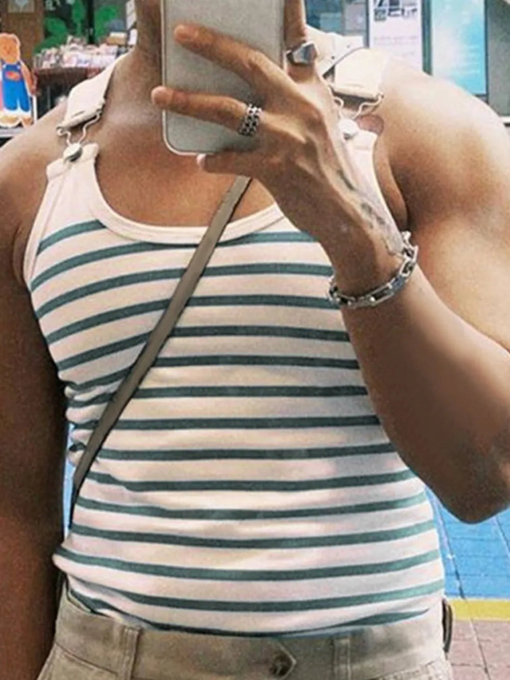 Men's Striped Wide Strap Tank - Lilixa.store