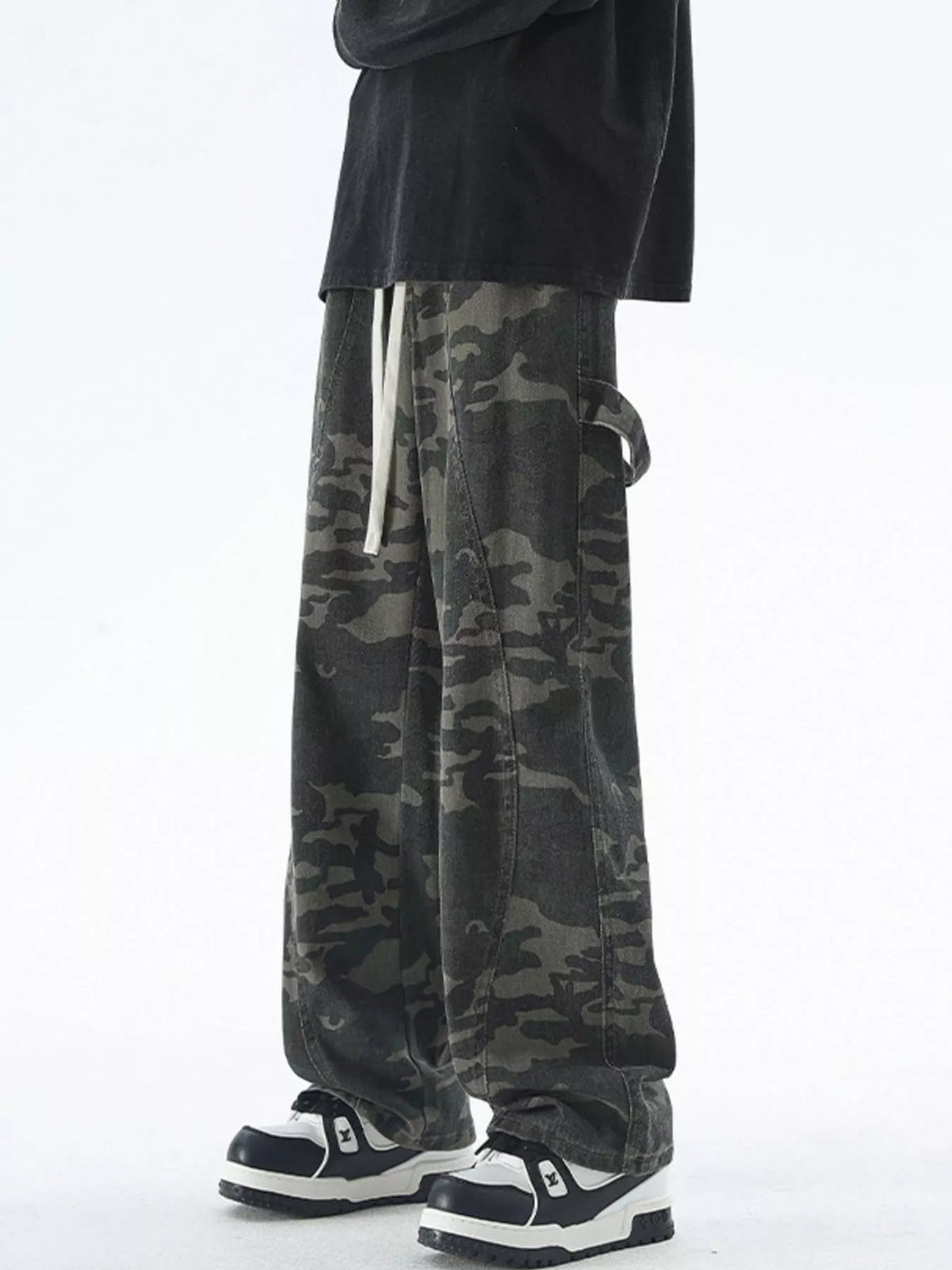 Men's Plus Size Camouflage Cargo Pants with Drawstring, view 3