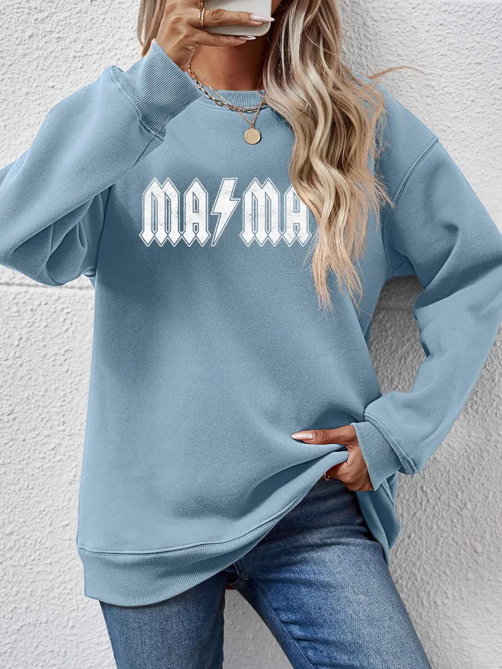 Letter Graphic Dropped Shoulder Sweatshirt in Misty Blue