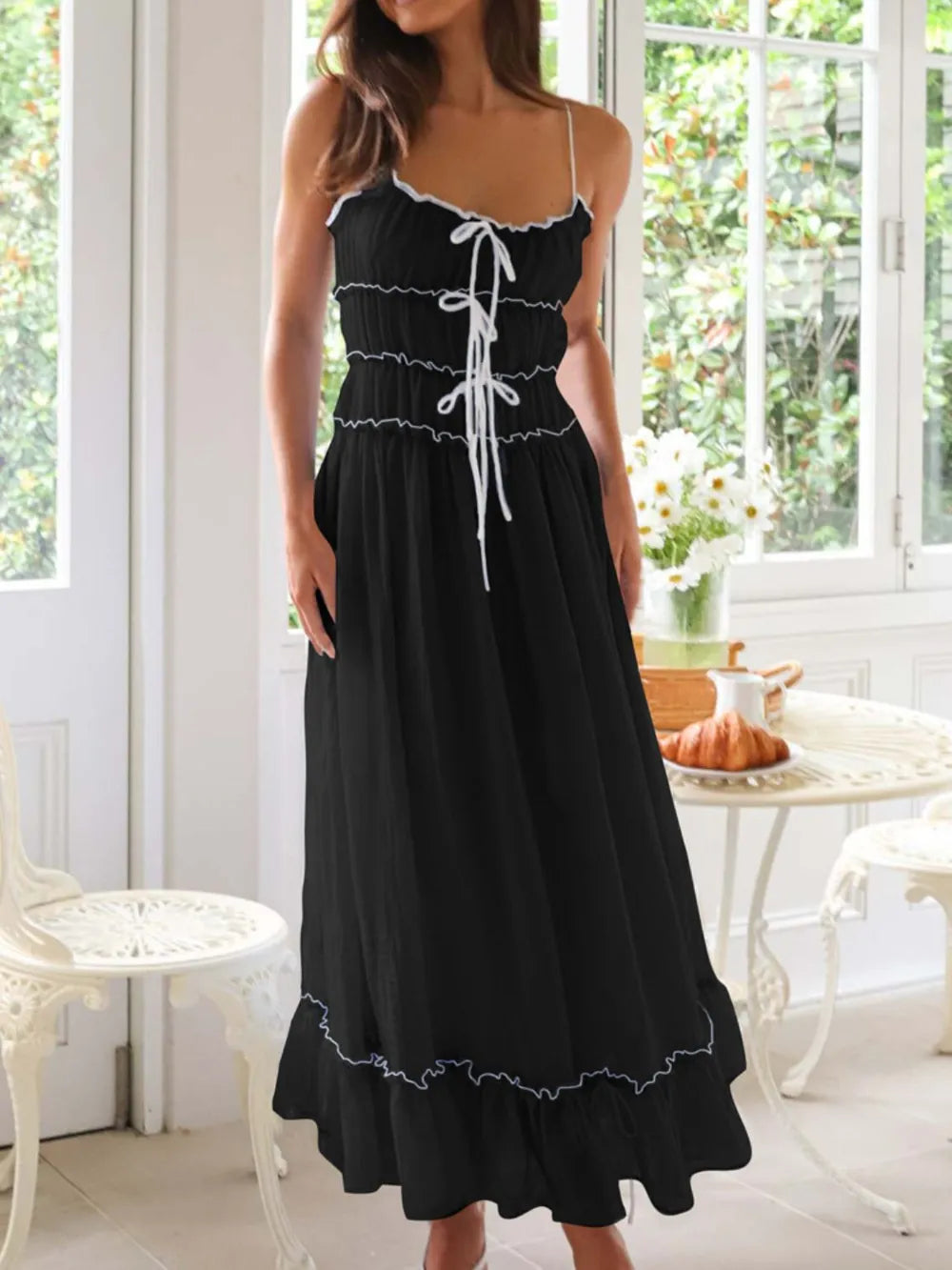 Devine Frill Ruffled Hem Midi Cami Dress - Lilixa.store