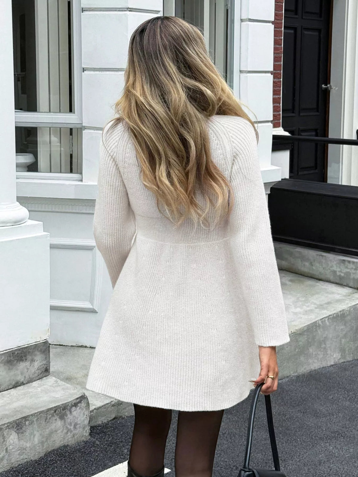 Button-Down Knitted Sweater Dress, view 6