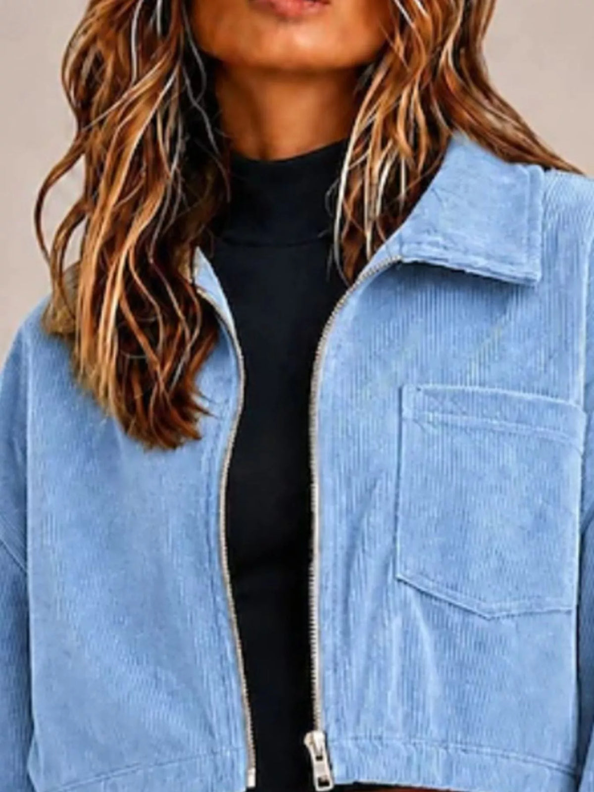 Corduroy Zip Up Cropped Jacket