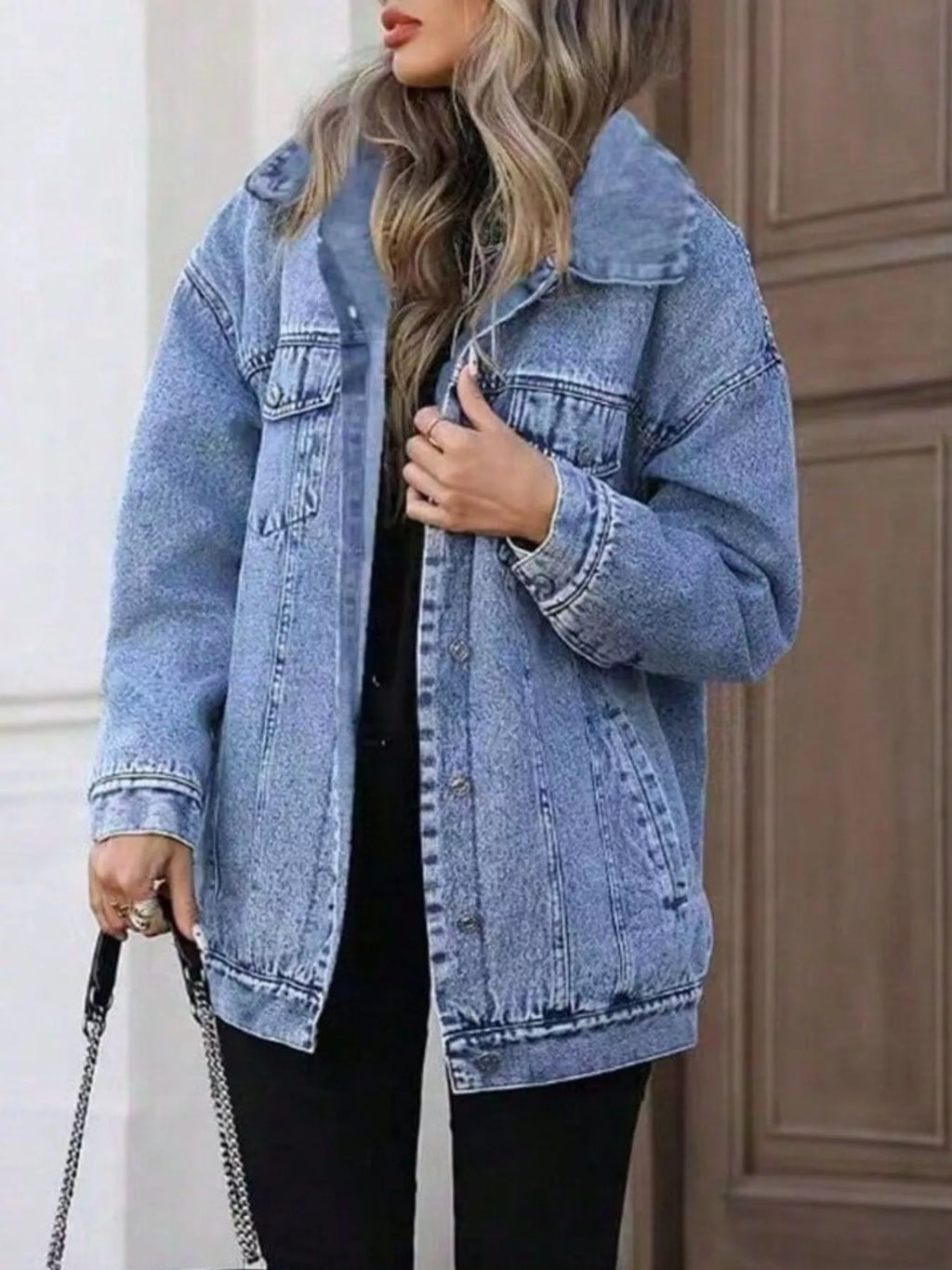 Washed Button Up Oversized Denim Jacket - Lilixa.store