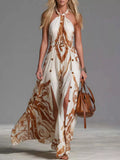 Printed Halter Neck Maxi Dress in White