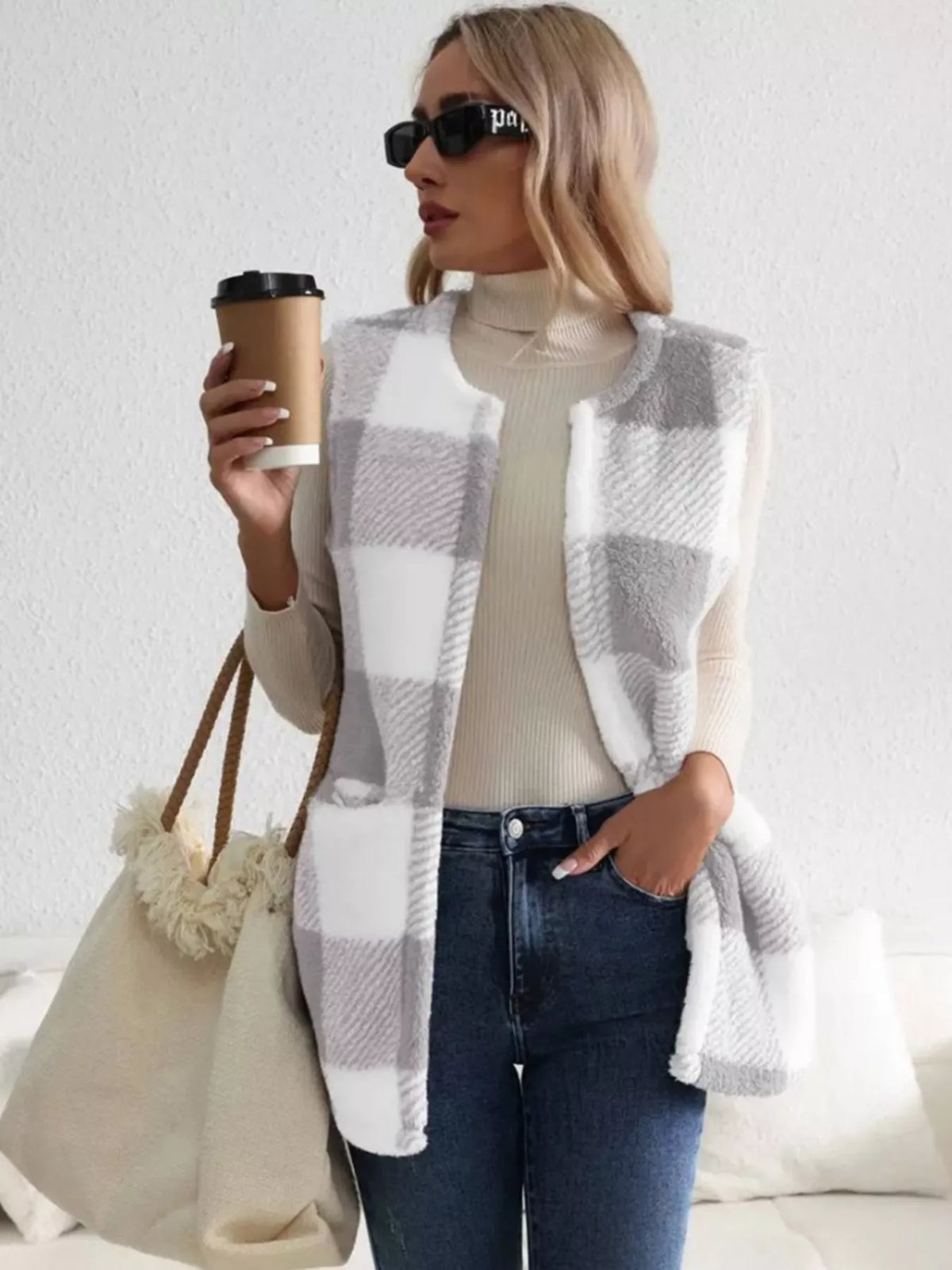 Cozy Plaid Sherpa Vest Coat - Lilixa.store