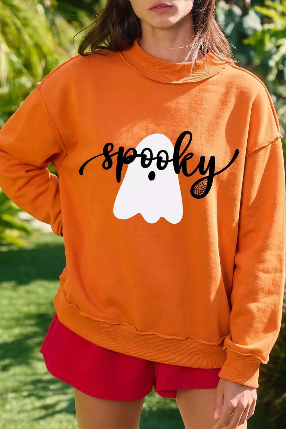 Ghost/ BOO Reversible Print Mock Neck Casual Sweatshirt - Lilixa.store