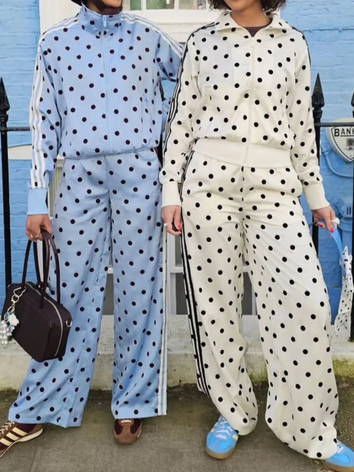 Polka Dot Side Striped Outerwear and Pants Set - Lilixa.store