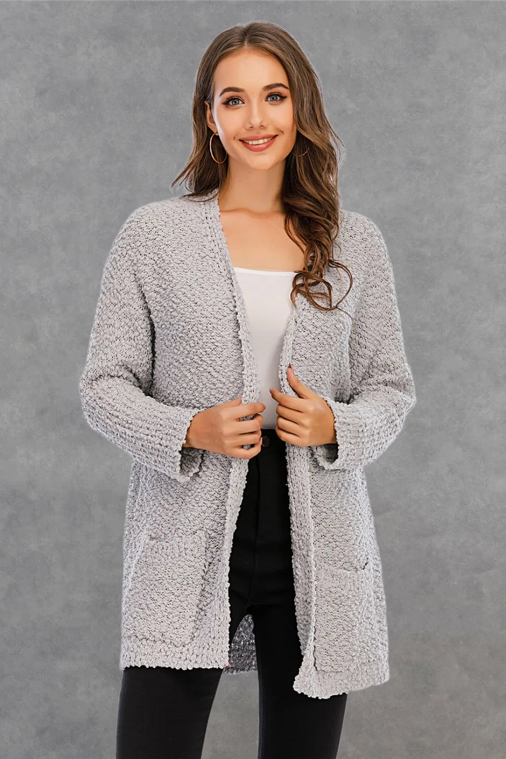 Angel Wings Pocketed Open Front Long Sleeve Cardigan - Lilixa.store