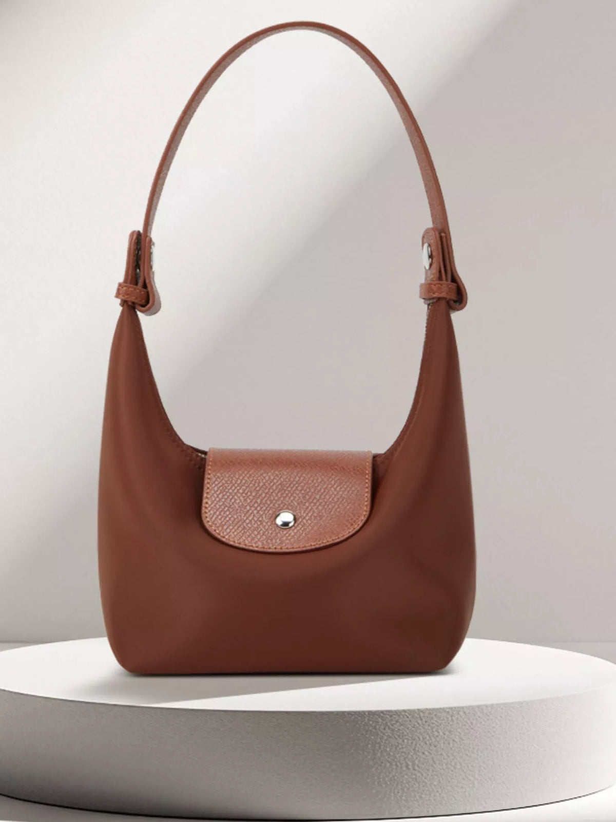 Minimalist Leather-Trimmed Shoulder Bag in Dark Brown, view 5