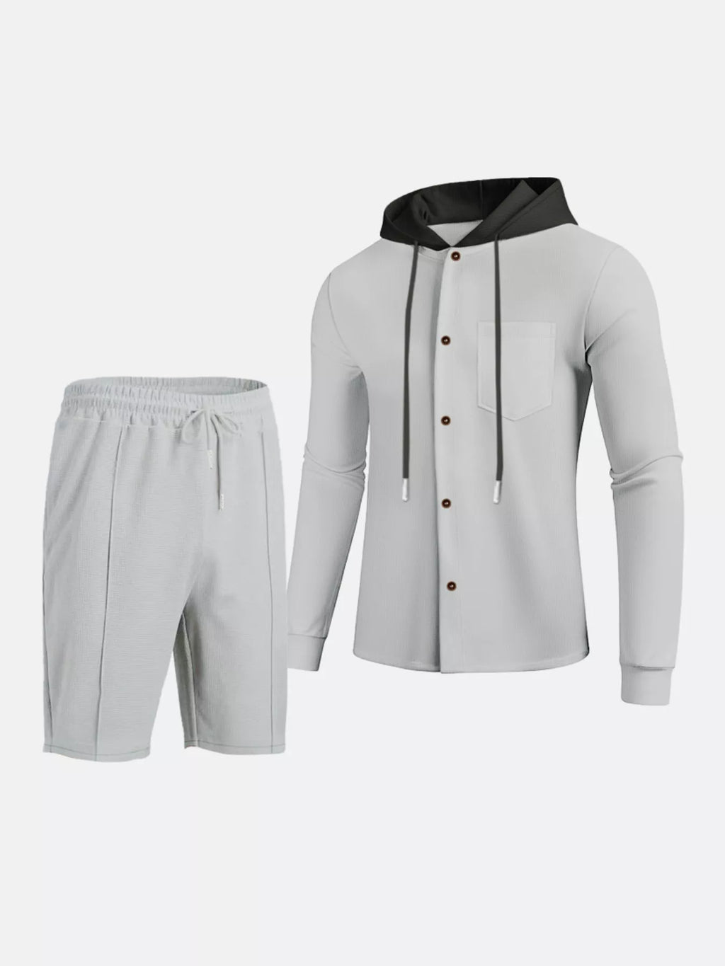Men's Full Size Casual Hooded Button-Up Top and Shorts Set Plus Size - Lilixa.store