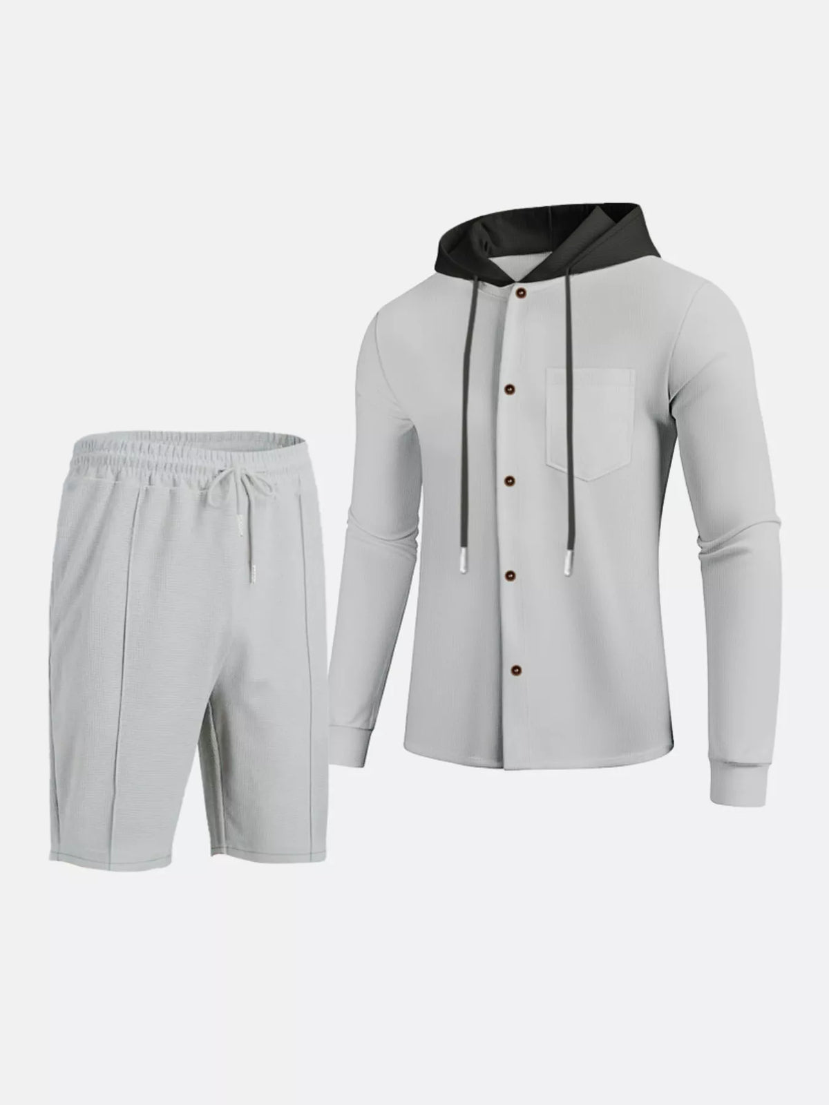 Men's Full Size Casual Hooded Button-Up Top and Shorts Set Plus Size - Lilixa.store