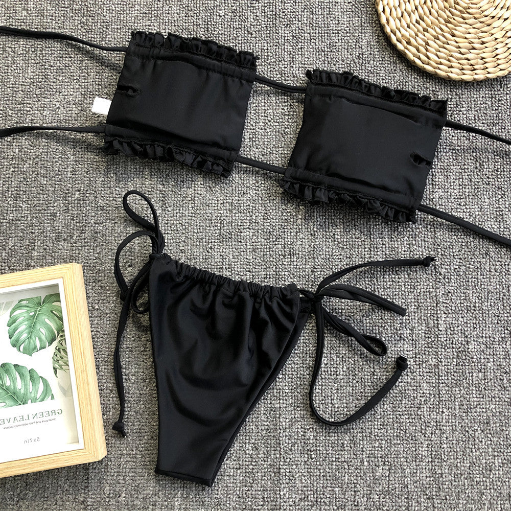 Frill Trim Ruched Bikini Set - Lilixa.store