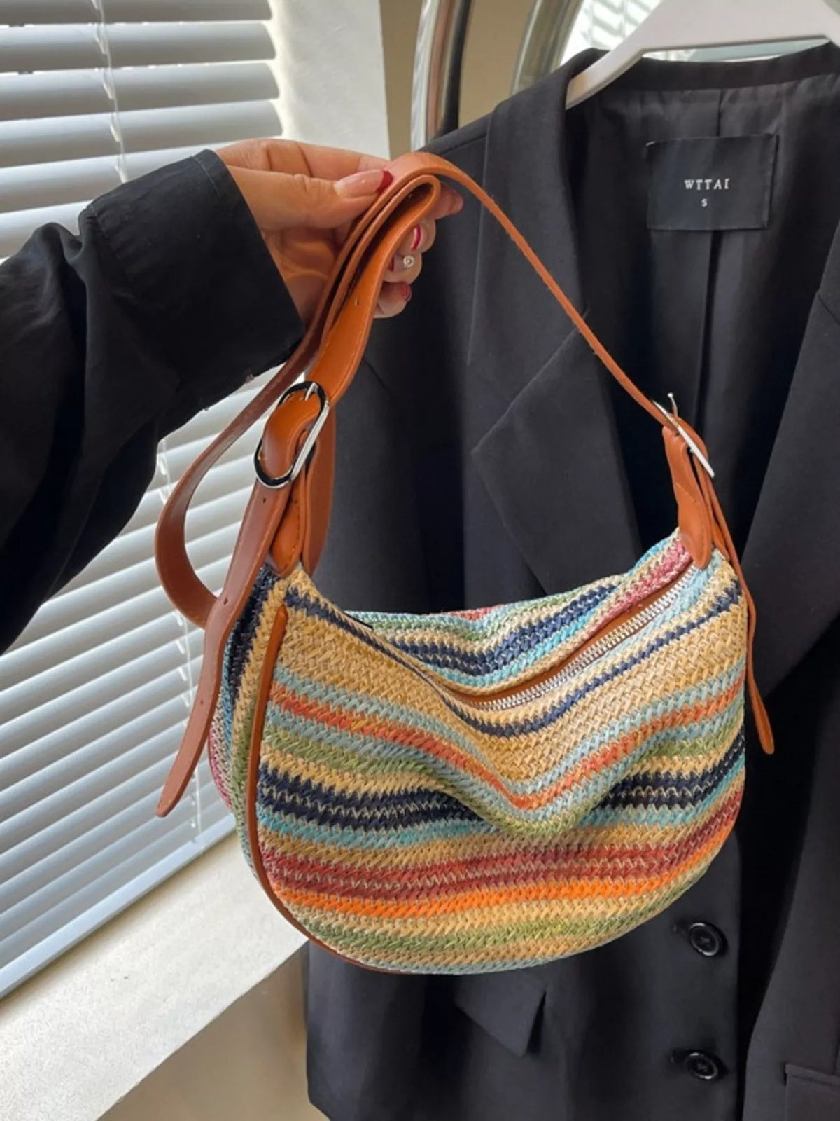 Striped Woven Crossbody Bag