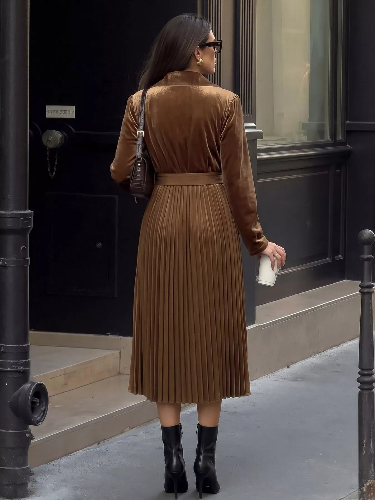 Velvet Pleated Midi Blazer Dress