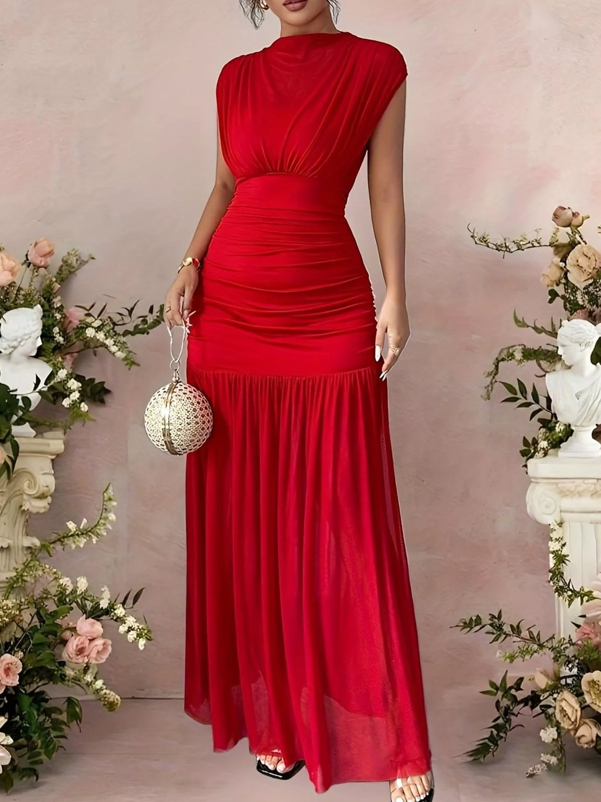 Ruched Cap Sleeve Maxi Dress - Lilixa.store