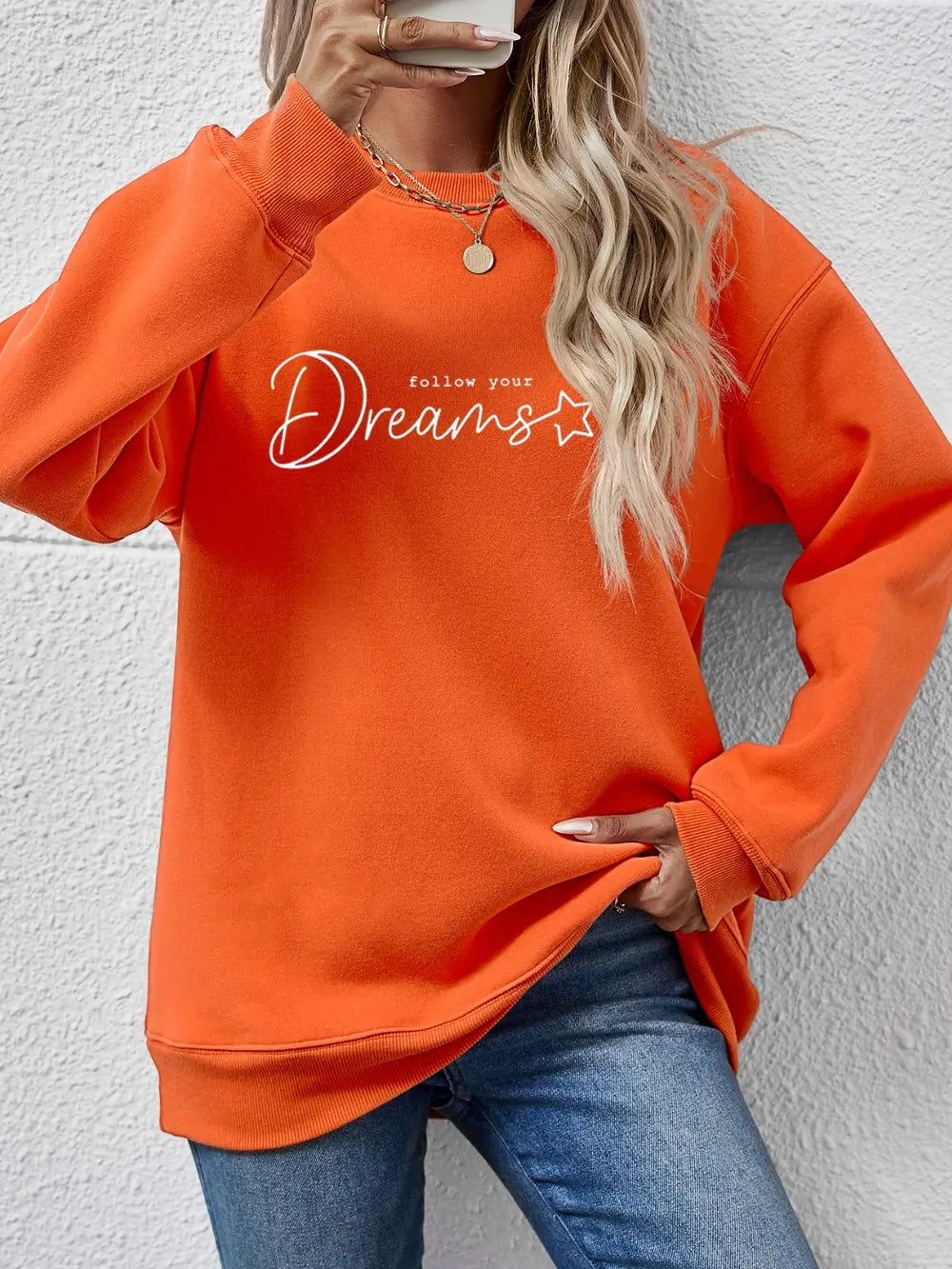 FOLLOW YOUR DREAMS Graphic Sweatshirt in Pumpkin