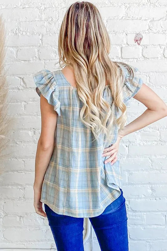 And The Why Plaid Print Smocked Detail Ruffle Baby Doll Top - Lilixa.store
