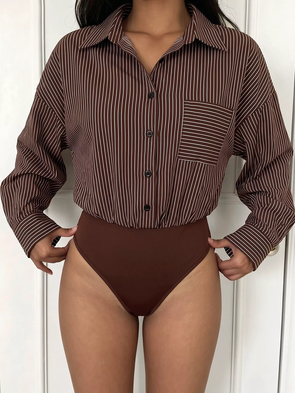 Striped Button-Up Bodysuit - Lilixa.store