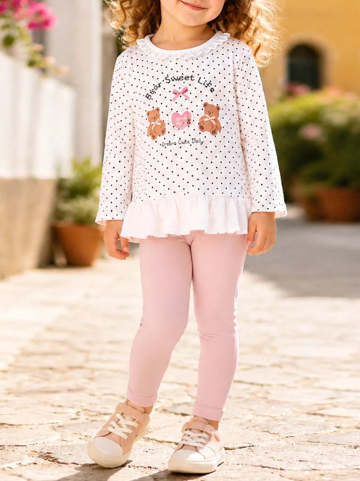 Children's Polka Dot Bear Long-Sleeve Top and Leggings Set - Lilixa.store