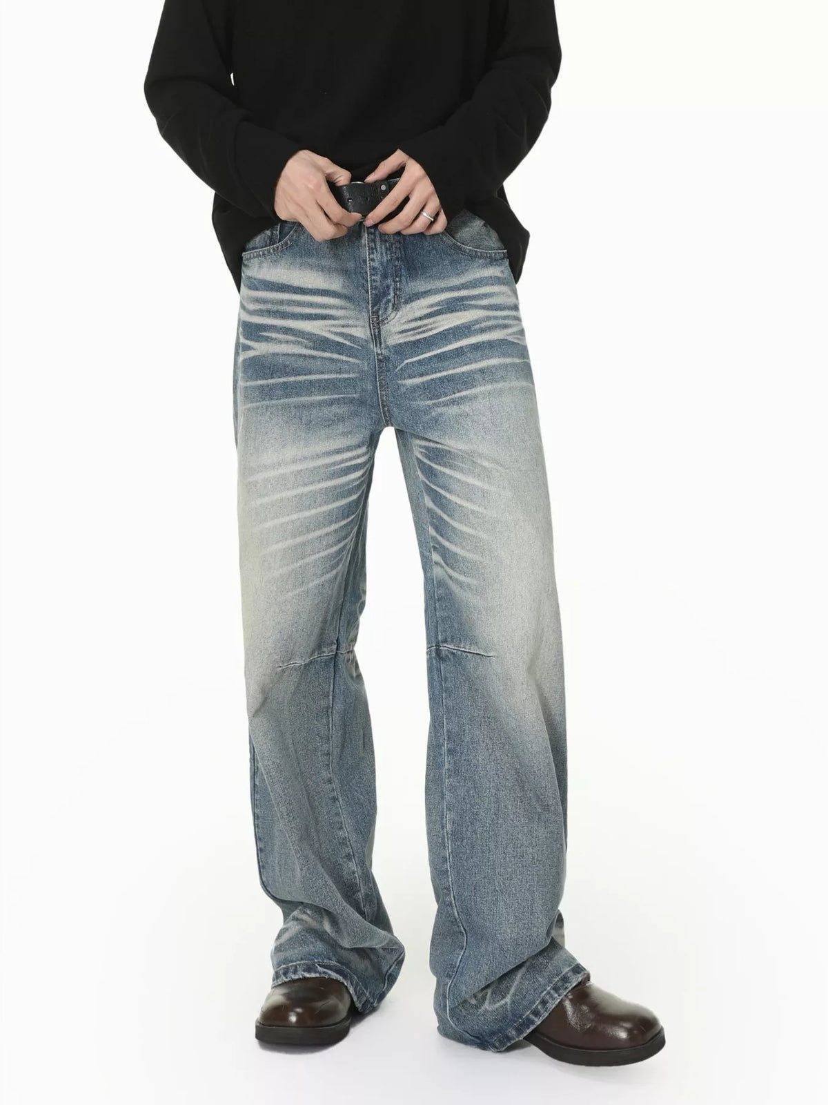 Men's Wide Leg Washed Jeans - Lilixa.store