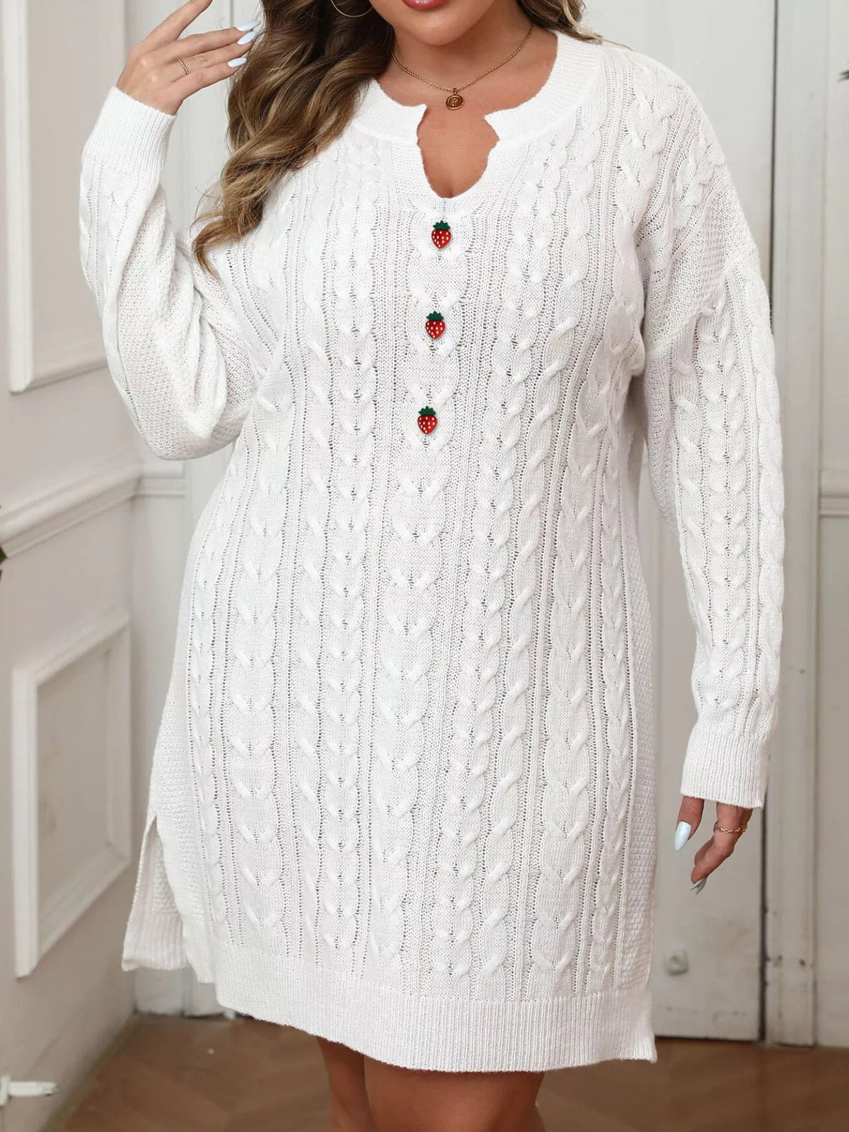Plus Size Strawberry Cable Knit Sweater Dress - Lilixa.store