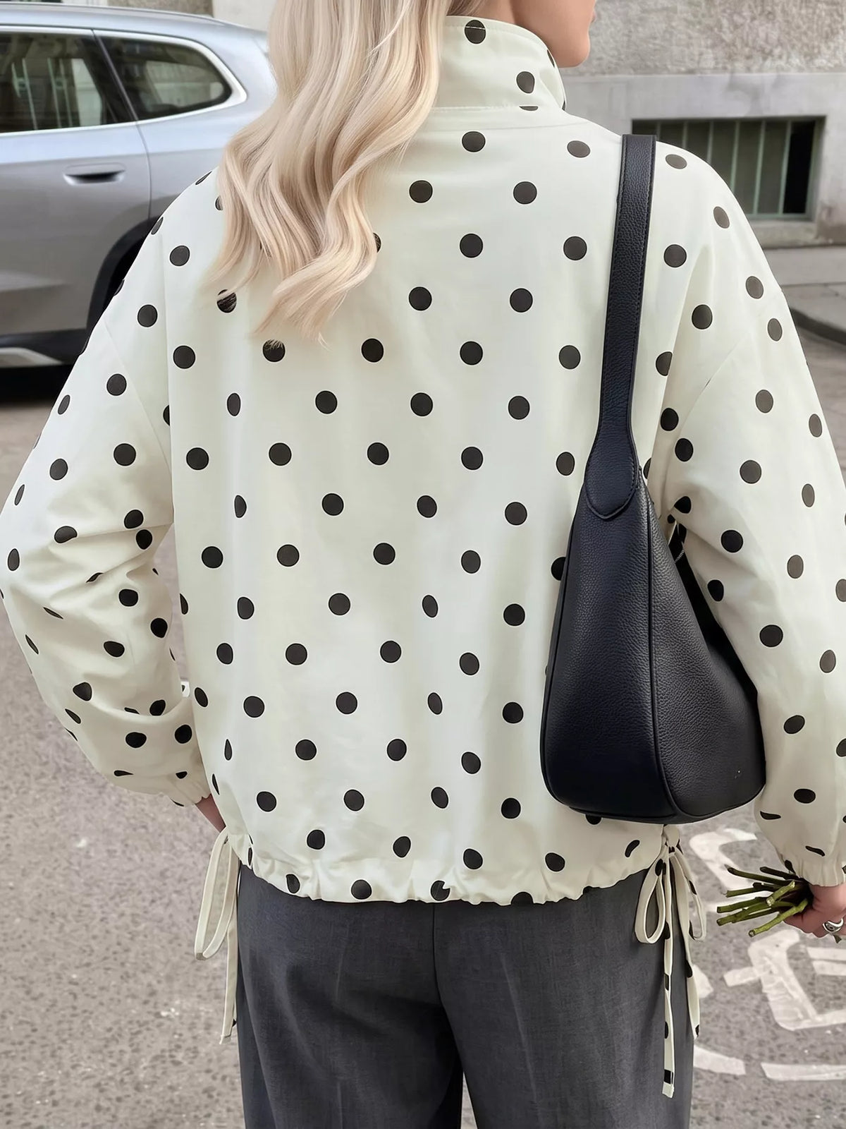 Polka Dot Stand-Collar Casual Jacket - Lilixa.store